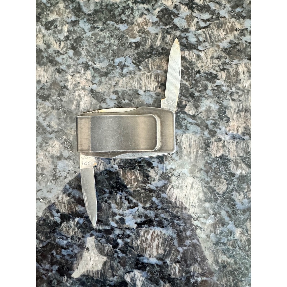 Zippo Money Clip Pocket Knife Brushed Stainless Steel Bradford PA Vintage